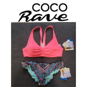Coco Rave Xlarge Neon pink  sport bra & scrunched ruched back bikini bot…